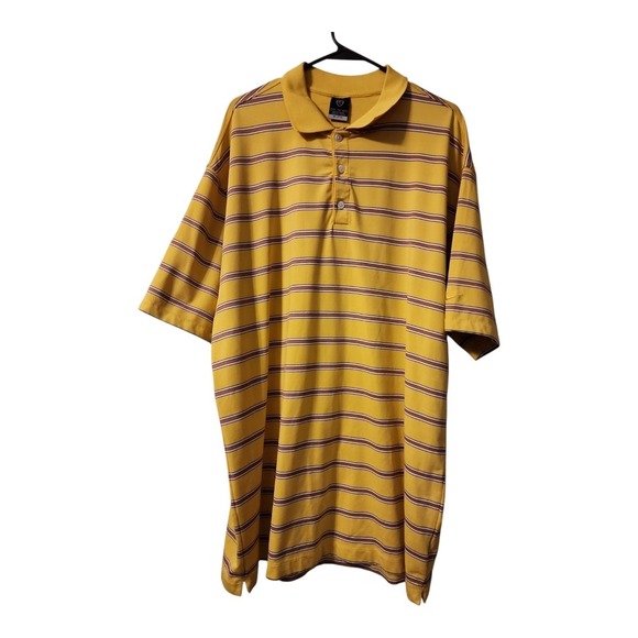 Nike Dri-Fit Polo Shirt XXL Yellow Red Striped Men's Golf‎ Casual Pre-Owned - Picture 1 of 11